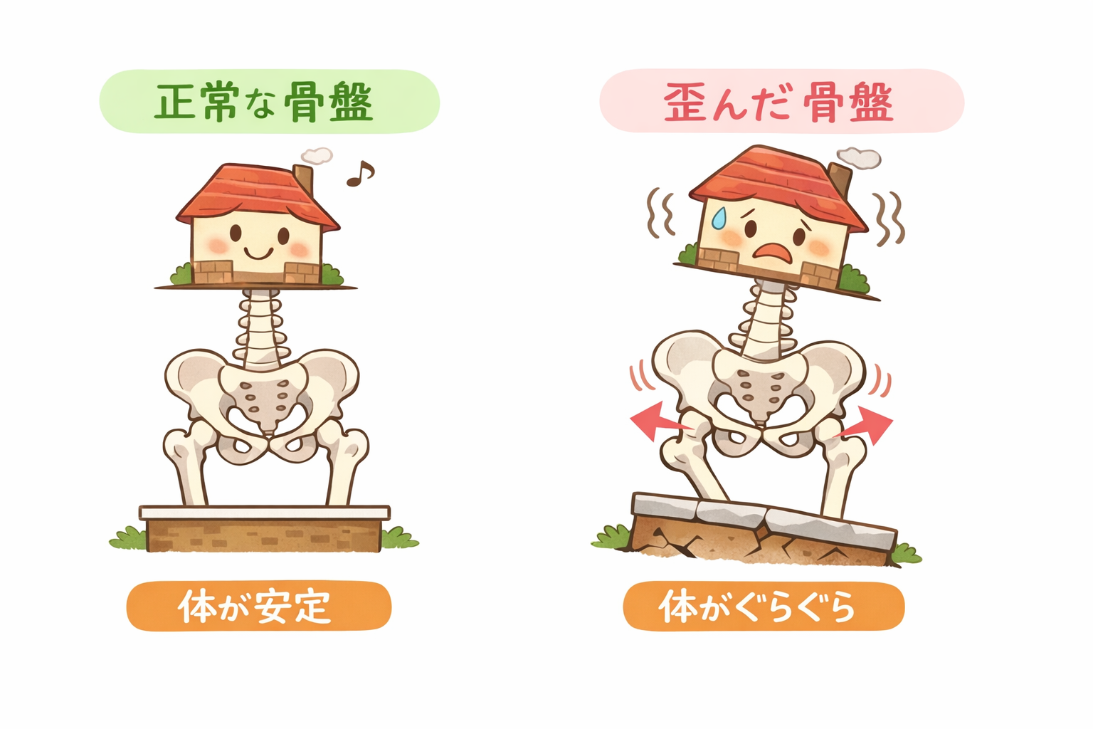 正常な骨盤と歪んだ骨盤の違い